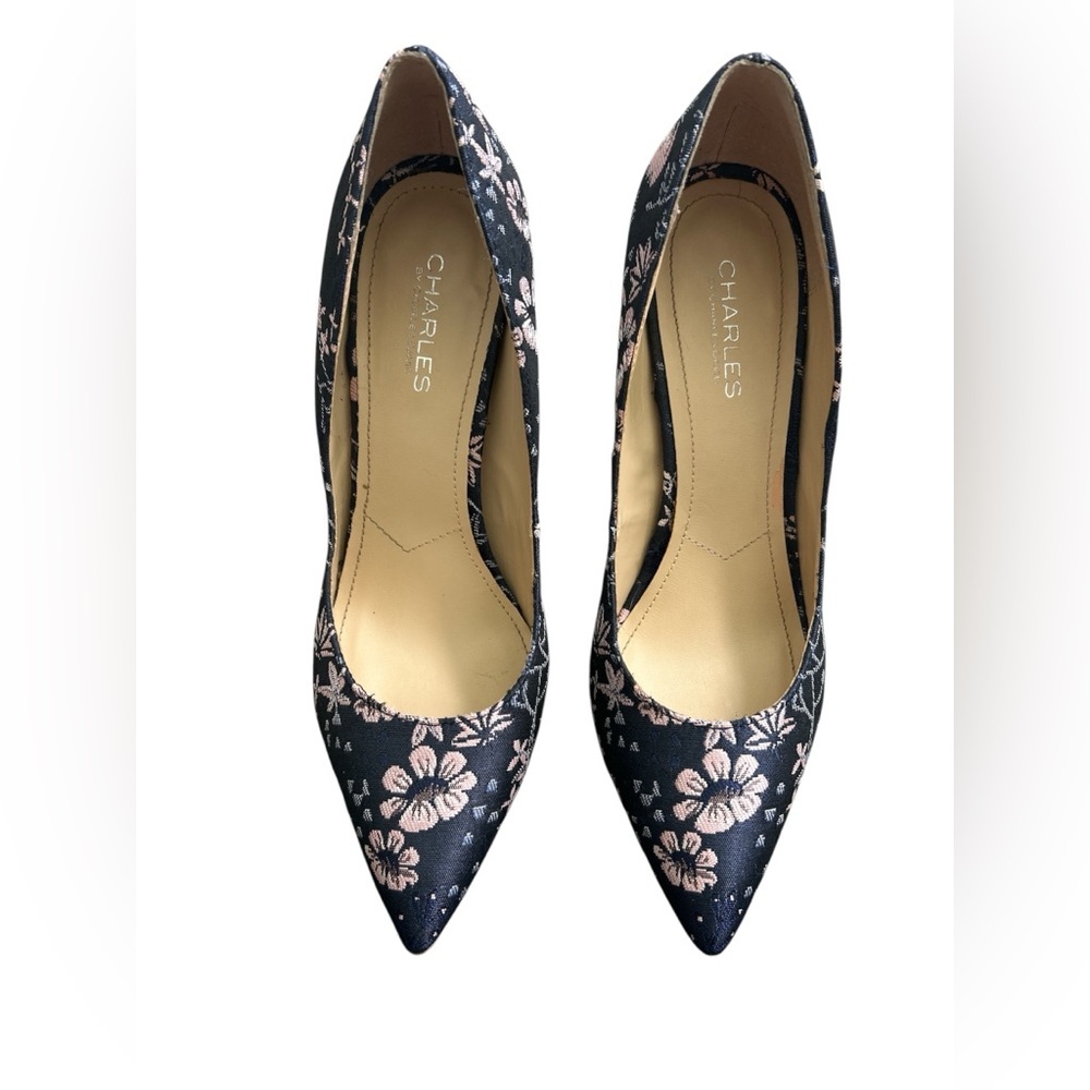 Charles David Black and Pink Floral Heels